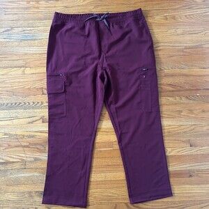 Jaanuu Men's Slim‎ Fit Scrubs Cargo Pant XL Short Maroon Nurse Doctor PA
